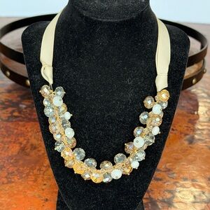 Ali Khan New York Elegant Crystal Bead Ribbon Necklace Gold Lobster Clasp-8 1/2”